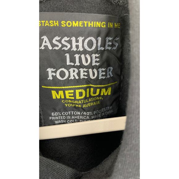 Assholes Live Forever Unisex Hoodie Medium Hell Is Where The Fun Is Skelton New - Picture 5 of 5